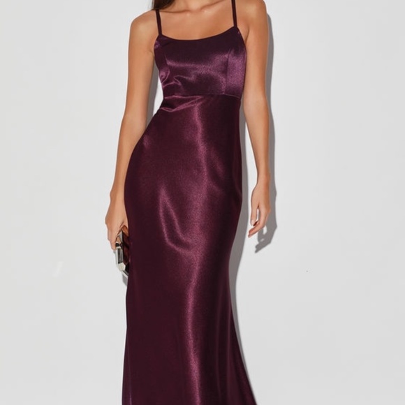 Lulus Dresses & Skirts - Make You Shine Dark Purple Satin Mermaid Maxi Dress